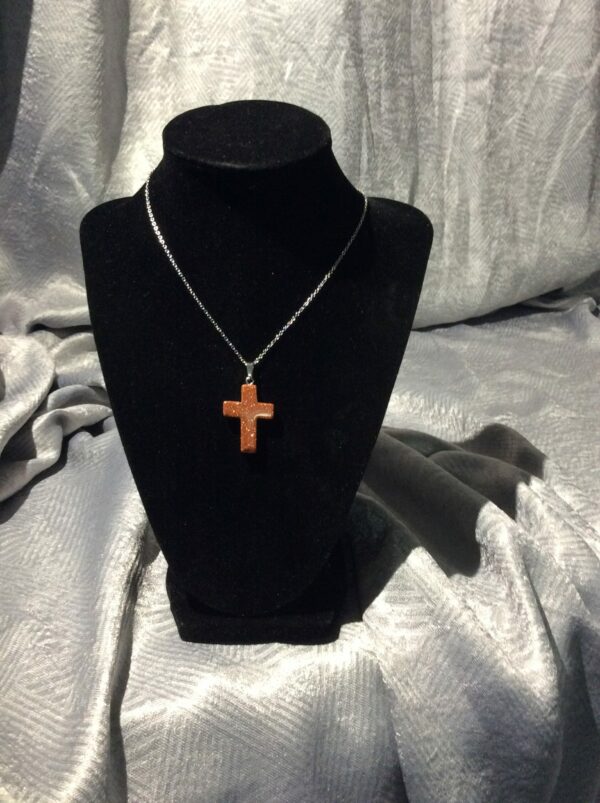 Gold Sandstone Cross Shaped Pendant Necklace - Image 3
