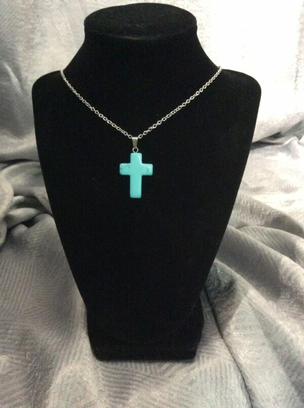 Blue Howlite Cross Shaped Pendant Necklace - Image 7