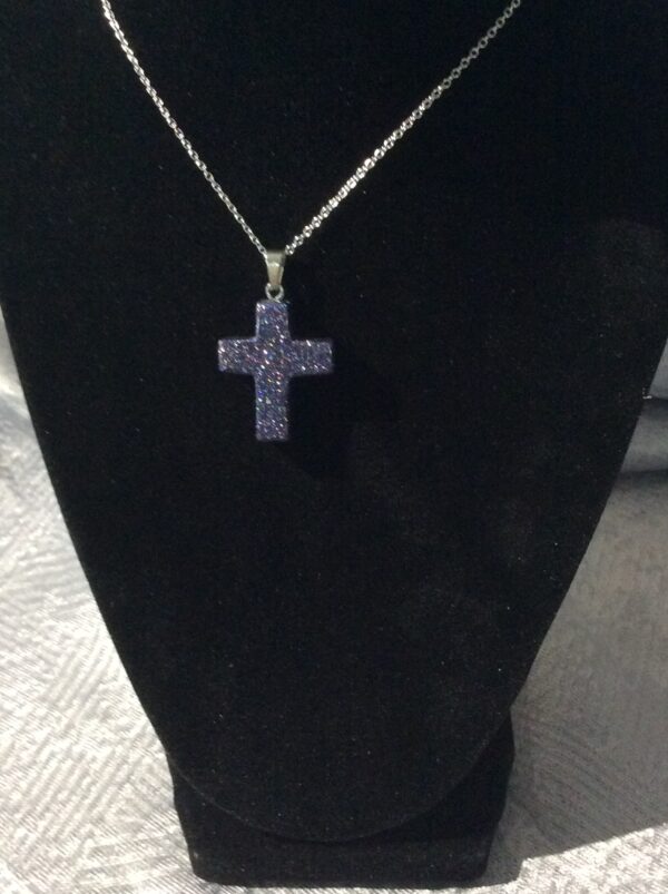 Blue Sandstone Cross Shaped Pendant Necklace - Image 8