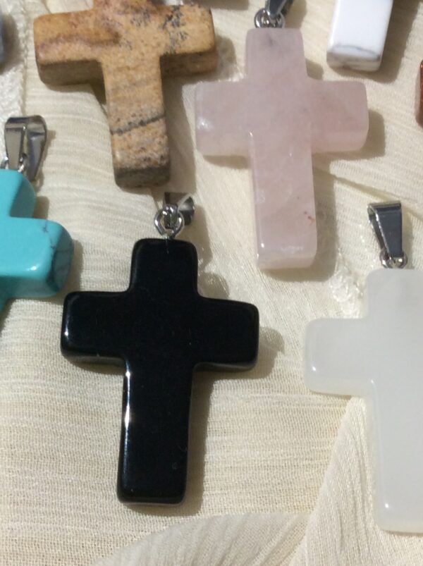 Black Agate Cross Shaped Pendant Necklace