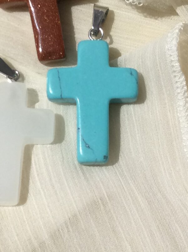 Blue Howlite Cross Shaped Pendant Necklace