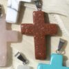 Gold Sandstone Cross Shaped Pendant Necklace - Image 5