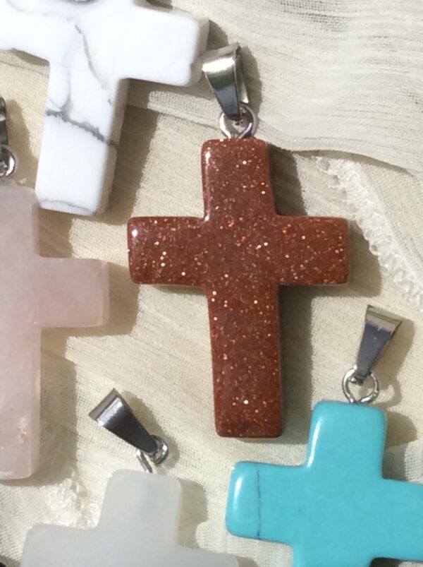 Gold Sandstone Cross Shaped Pendant Necklace - Image 5