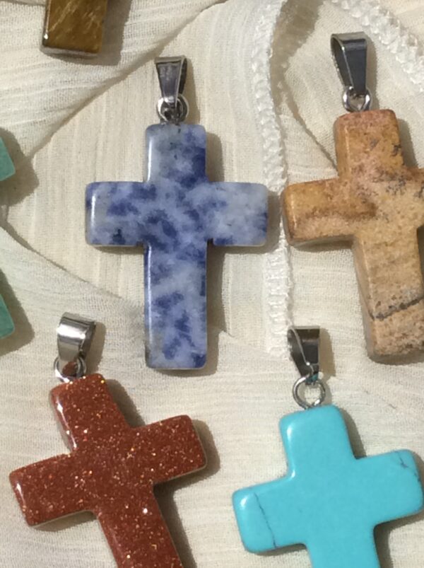 Blue Sodalite Cross shaped Pendant Necklace - Image 2