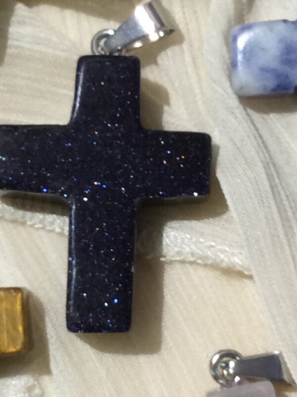 Blue Sandstone Cross Shaped Pendant Necklace - Image 6