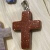 Gold Sandstone Cross Shaped Pendant Necklace