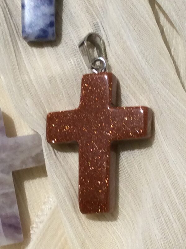 Gold Sandstone Cross Shaped Pendant Necklace