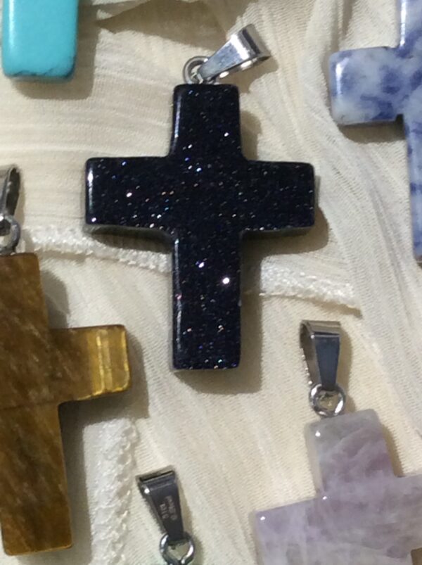 Blue Sandstone Cross Shaped Pendant Necklace - Image 7