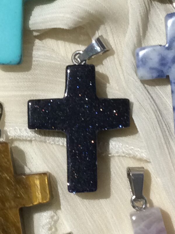 Blue Sandstone Cross Shaped Pendant Necklace
