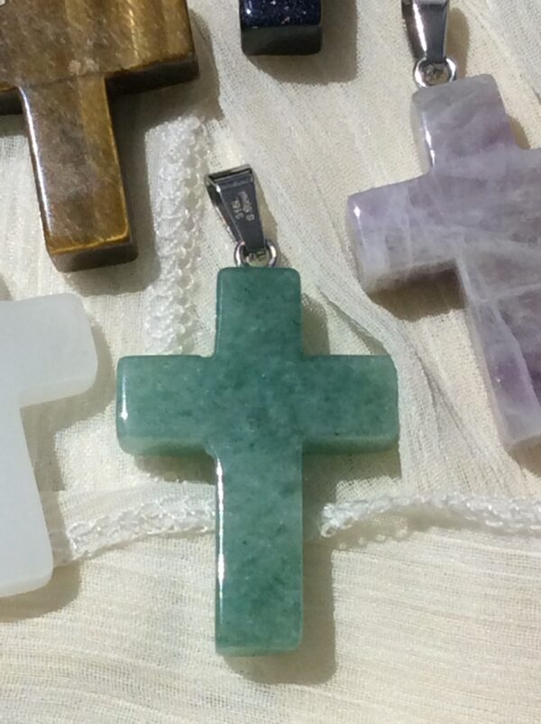 Green Adventurine Cross Shaped Pendant Necklace