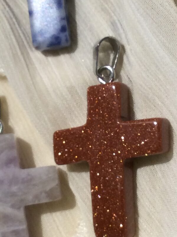 Gold Sandstone Cross Shaped Pendant Necklace - Image 7