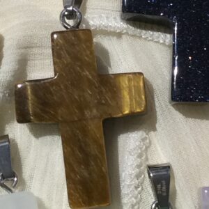 Tigers Eye Cross shaped Pendant Necklace