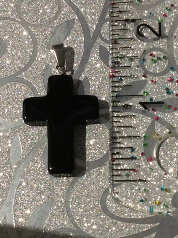 Black Agate Cross Shaped Pendant Necklace - Image 9