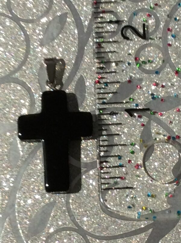 Black Agate Cross Shaped Pendant Necklace - Image 3